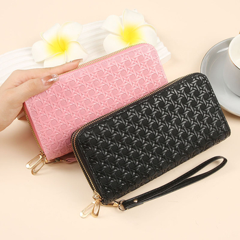 Portofel clutch pentru femei din PU patentat, cu model țesut, fermoar dublu, capacitate mare, geantă pentru telefon