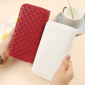 Portofel clutch pentru femei din PU patentat, cu model țesut, fermoar dublu, capacitate mare, geantă pentru telefon