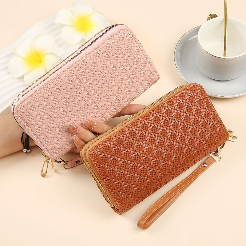 Portofel clutch pentru femei din PU patentat, cu model țesut, fermoar dublu, capacitate mare, geantă pentru telefon
