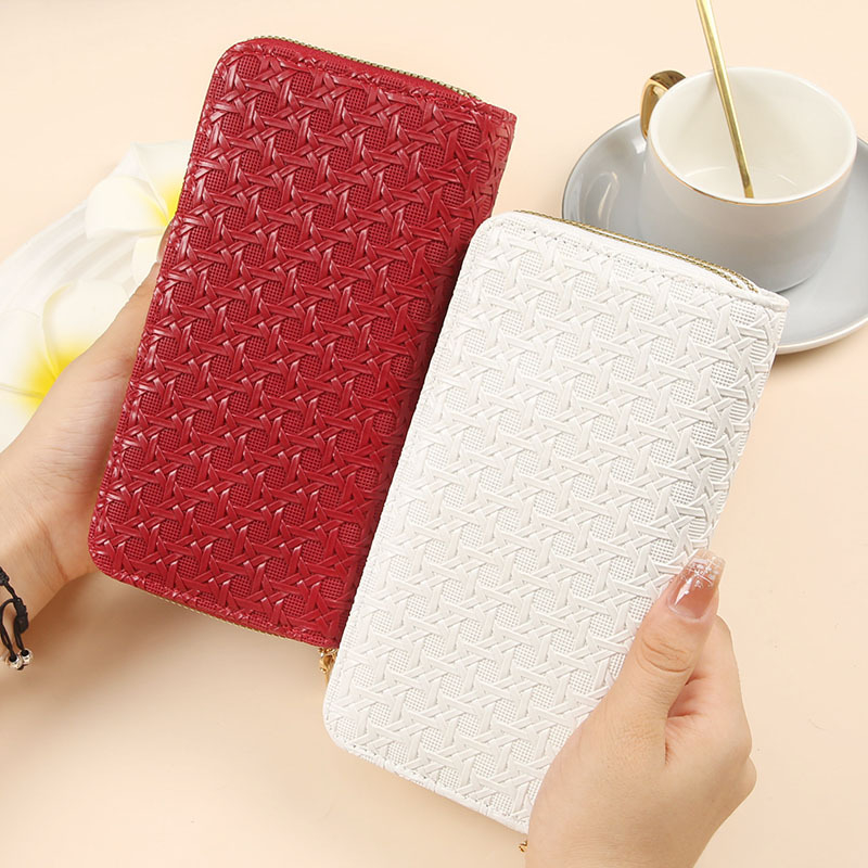 Portofel clutch pentru femei din PU patentat, cu model țesut, fermoar dublu, capacitate mare, geantă pentru telefon