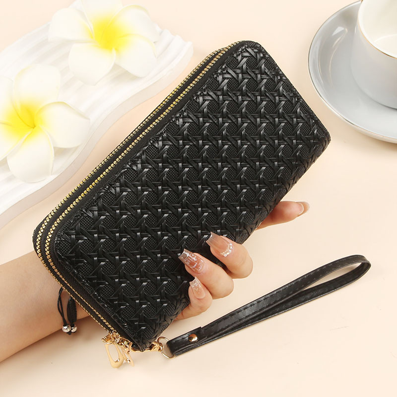 Portofel clutch pentru femei din PU patentat, cu model țesut, fermoar dublu, capacitate mare, geantă pentru telefon