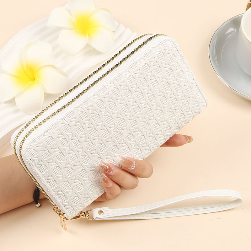 Portofel clutch pentru femei din PU patentat, cu model țesut, fermoar dublu, capacitate mare, geantă pentru telefon