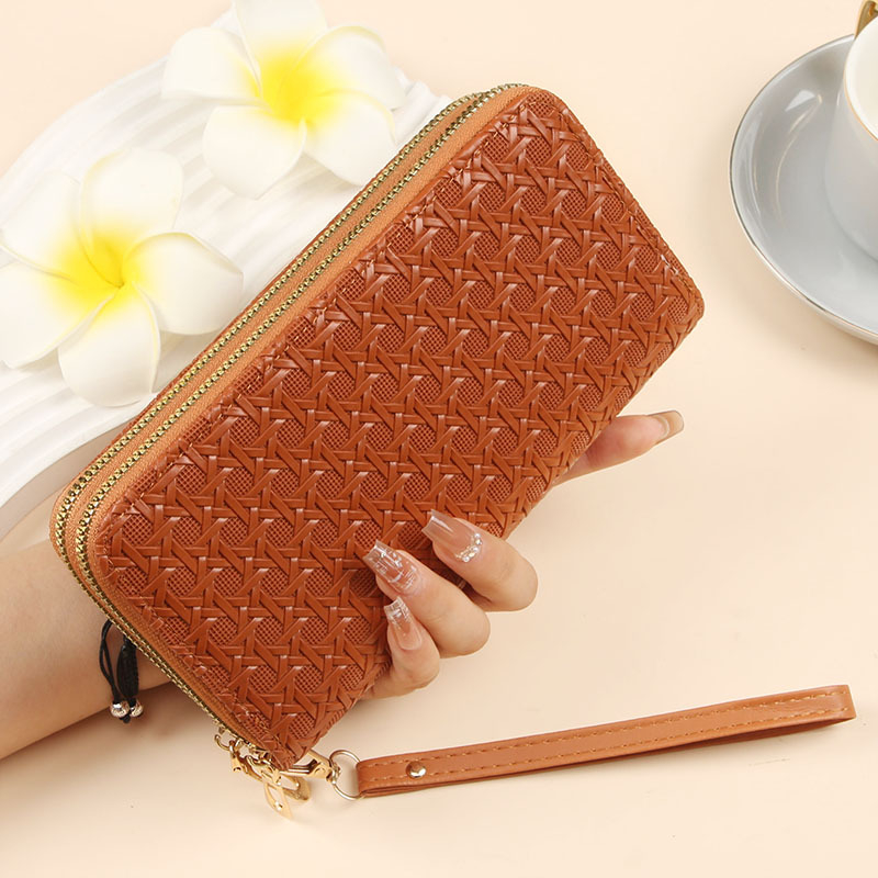 Portofel clutch pentru femei din PU patentat, cu model țesut, fermoar dublu, capacitate mare, geantă pentru telefon