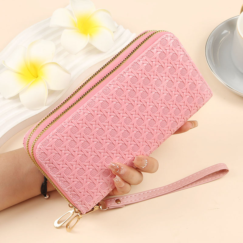 Portofel clutch pentru femei din PU patentat, cu model țesut, fermoar dublu, capacitate mare, geantă pentru telefon