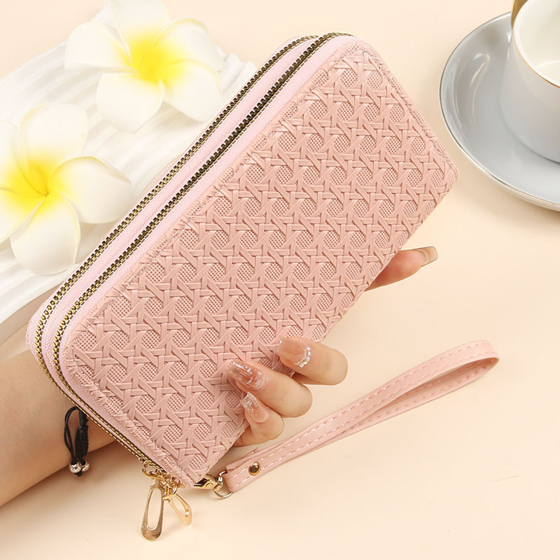 Portofel clutch pentru femei din PU patentat, cu model țesut, fermoar dublu, capacitate mare, geantă pentru telefon