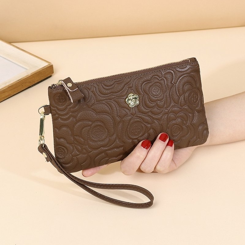 Admire ženska clutch novčanik — Velika kapaciteta, Koža prvog sloja (goveđa koža), Zip zatvaranje, Unutarnji džepovi (zip džep, džep za telefon, ID džep), Poliester podstava