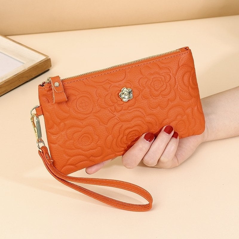 Admire ženska clutch novčanik — Velika kapaciteta, Koža prvog sloja (goveđa koža), Zip zatvaranje, Unutarnji džepovi (zip džep, džep za telefon, ID džep), Poliester podstava