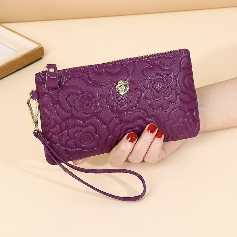 Admire ženska clutch novčanik — Velika kapaciteta, Koža prvog sloja (goveđa koža), Zip zatvaranje, Unutarnji džepovi (zip džep, džep za telefon, ID džep), Poliester podstava