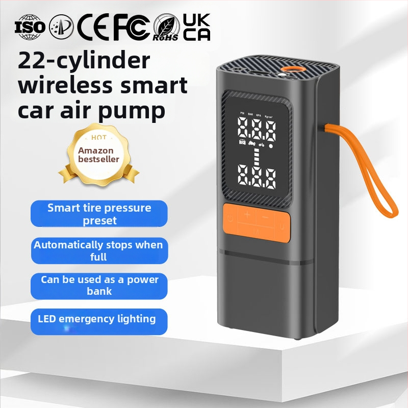 Autopumpa na auto s automatickým vypínaním po dosiahnutí nastaveného tlaku, meranie tlaku v pneumatikách, osvetlenie, digitálny displej, USB nabíjanie