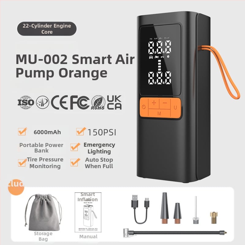 Autopumpa na auto s automatickým vypínaním po dosiahnutí nastaveného tlaku, meranie tlaku v pneumatikách, osvetlenie, digitálny displej, USB nabíjanie