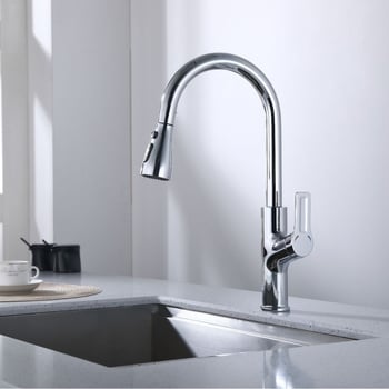 Kuhinjski faucet za toplu i hladnu vodu, rotirajuća izvučna mlaznica, bakar, keramički disk ventil, 1,6 MPa, 0-90°C
