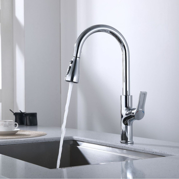 Kuhinjski faucet za toplu i hladnu vodu, rotirajuća izvučna mlaznica, bakar, keramički disk ventil, 1,6 MPa, 0-90°C