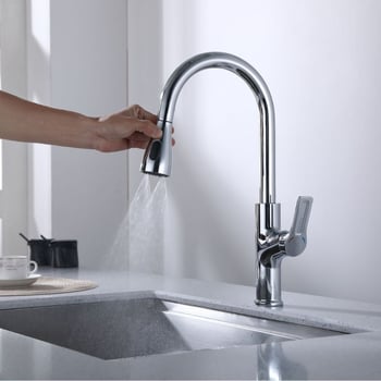 Kuhinjski faucet za toplu i hladnu vodu, rotirajuća izvučna mlaznica, bakar, keramički disk ventil, 1,6 MPa, 0-90°C