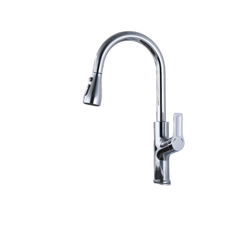 Kuhinjski faucet za toplu i hladnu vodu, rotirajuća izvučna mlaznica, bakar, keramički disk ventil, 1,6 MPa, 0-90°C