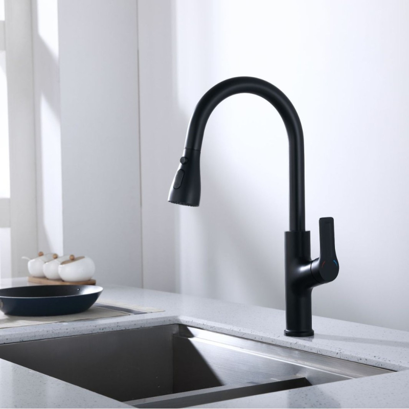 Kuhinjski faucet za toplu i hladnu vodu, rotirajuća izvučna mlaznica, bakar, keramički disk ventil, 1,6 MPa, 0-90°C