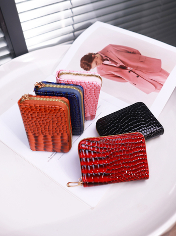 Senlina PU Držač kartica s uzorkom krokodila, akordeonske pretince za kartice, zip pretinac za novčiće, Unisex
