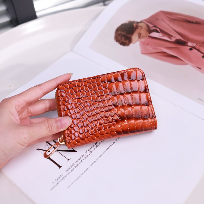 Senlina PU Držač kartica s uzorkom krokodila, akordeonske pretince za kartice, zip pretinac za novčiće, Unisex