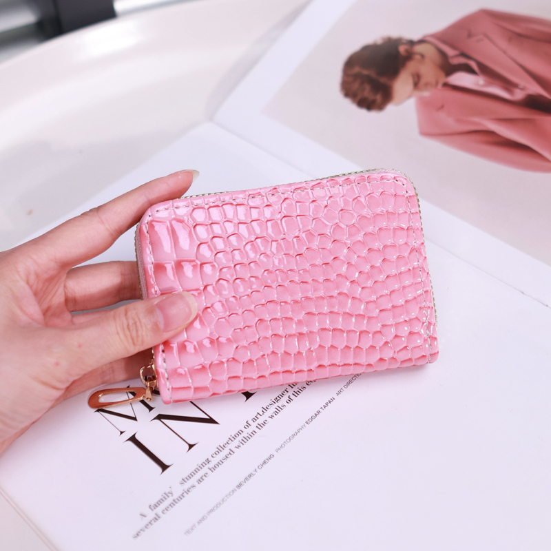 Senlina PU Držač kartica s uzorkom krokodila, akordeonske pretince za kartice, zip pretinac za novčiće, Unisex