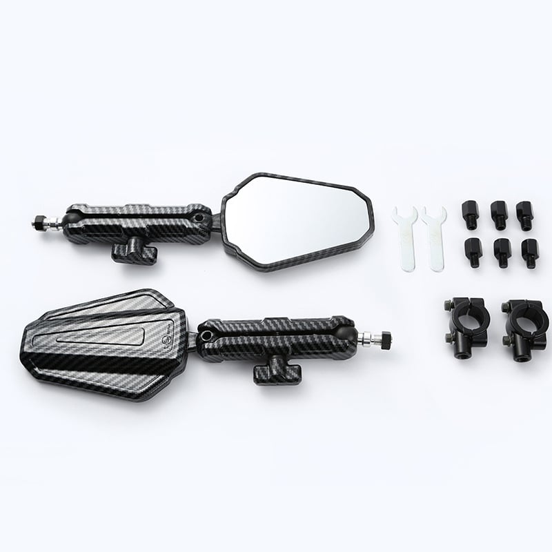 Összecsukható négyzet alakú visszapillantó tükör motorkerékpárokhoz és elektromos járművekhez, alumíniumötvözetből és műanyagból készített házzal, első- és hátsó rögzítés