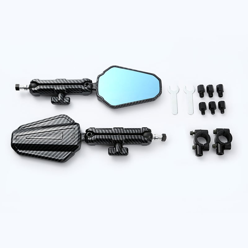 Összecsukható négyzet alakú visszapillantó tükör motorkerékpárokhoz és elektromos járművekhez, alumíniumötvözetből és műanyagból készített házzal, első- és hátsó rögzítés