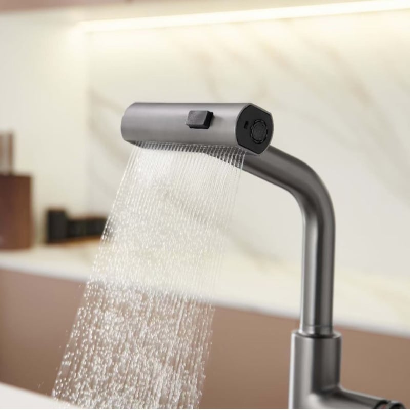 Kuhinjski faucet od cinkove legure s izvučnim izljevom, keramički ventil, dizajn s jednim zglobom, jednostavna instalacija, toplu i hladnu vodu
