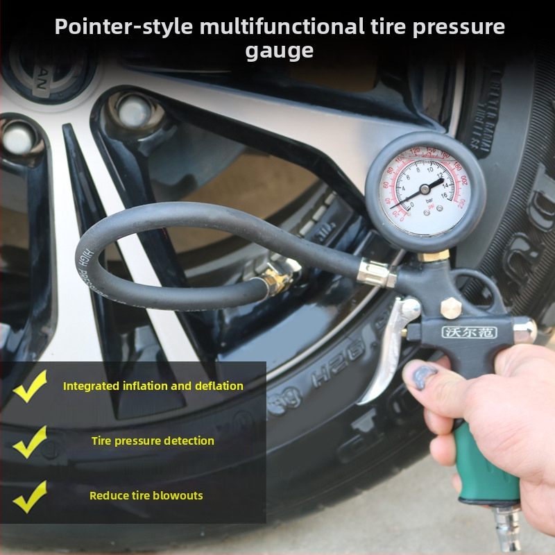 Volvan tlaková pištoľ na pneumatiky s tlakomernou – olejom ponorený manometer, rozsah 0–60 psi, presnosť 0,005, telo z čistého medi