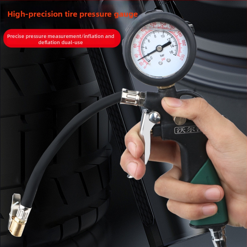 Volvan tlaková pištoľ na pneumatiky s tlakomernou – olejom ponorený manometer, rozsah 0–60 psi, presnosť 0,005, telo z čistého medi