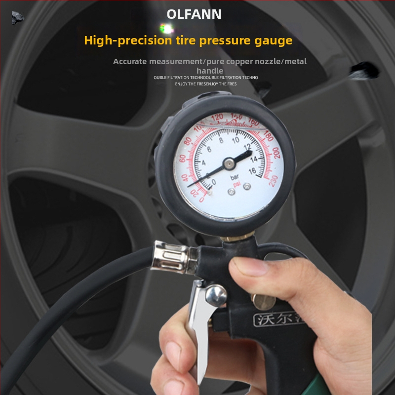 Volvan tlaková pištoľ na pneumatiky s tlakomernou – olejom ponorený manometer, rozsah 0–60 psi, presnosť 0,005, telo z čistého medi