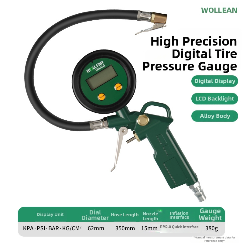 Volvan tlaková pištoľ na pneumatiky s tlakomernou – olejom ponorený manometer, rozsah 0–60 psi, presnosť 0,005, telo z čistého medi