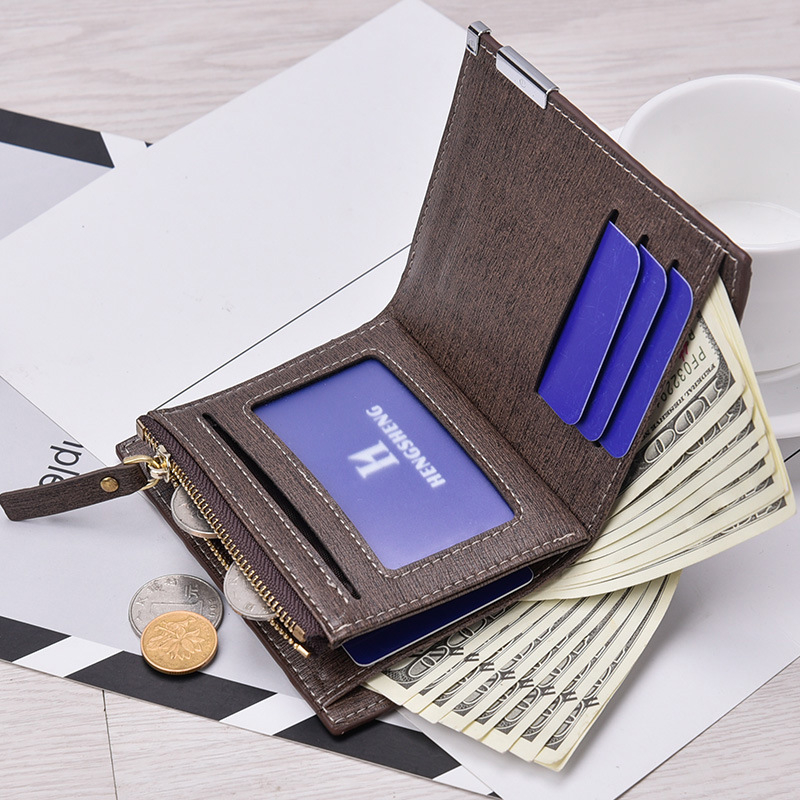 Muški vertikalni novčanik sa zatvaračem, PU koža, karirani uzorak, reljefna završna obrada, pretinci za novčanice, kartice i fotografije