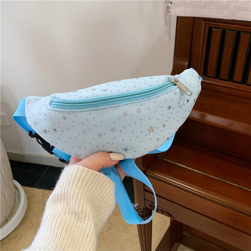 Geantă de talie cu model stea pentru fete, crossbody stil, respirabilă și rezistentă, material textil cu căptușeală poliester, utilizare zilnică, pentru grădiniță, iarna 2025