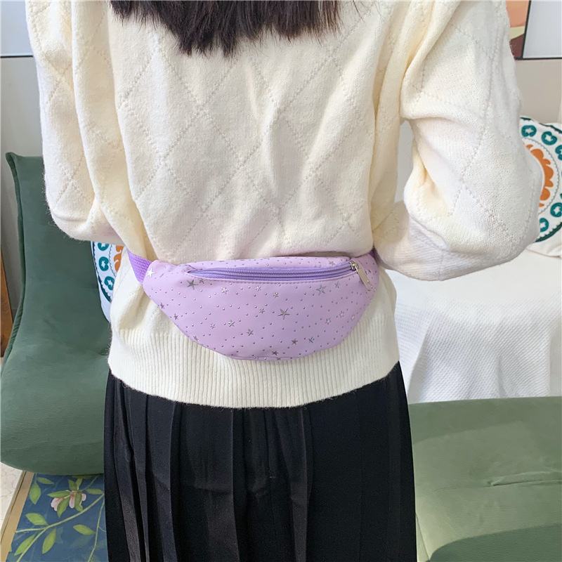 Geantă de talie cu model stea pentru fete, crossbody stil, respirabilă și rezistentă, material textil cu căptușeală poliester, utilizare zilnică, pentru grădiniță, iarna 2025