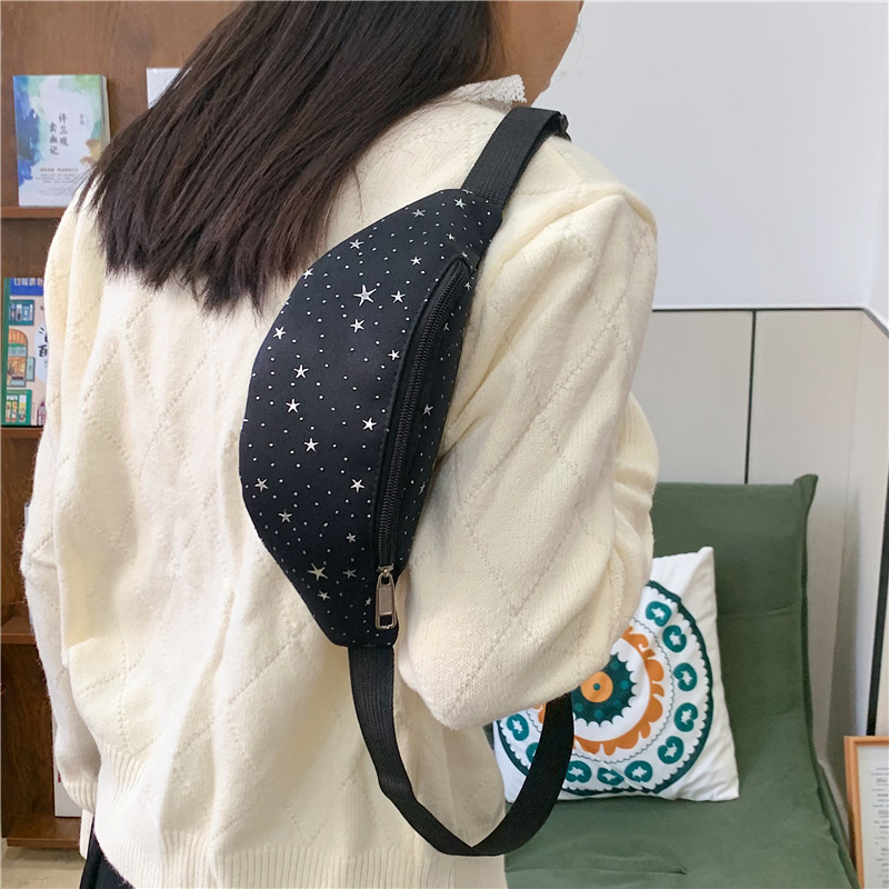 Geantă de talie cu model stea pentru fete, crossbody stil, respirabilă și rezistentă, material textil cu căptușeală poliester, utilizare zilnică, pentru grădiniță, iarna 2025