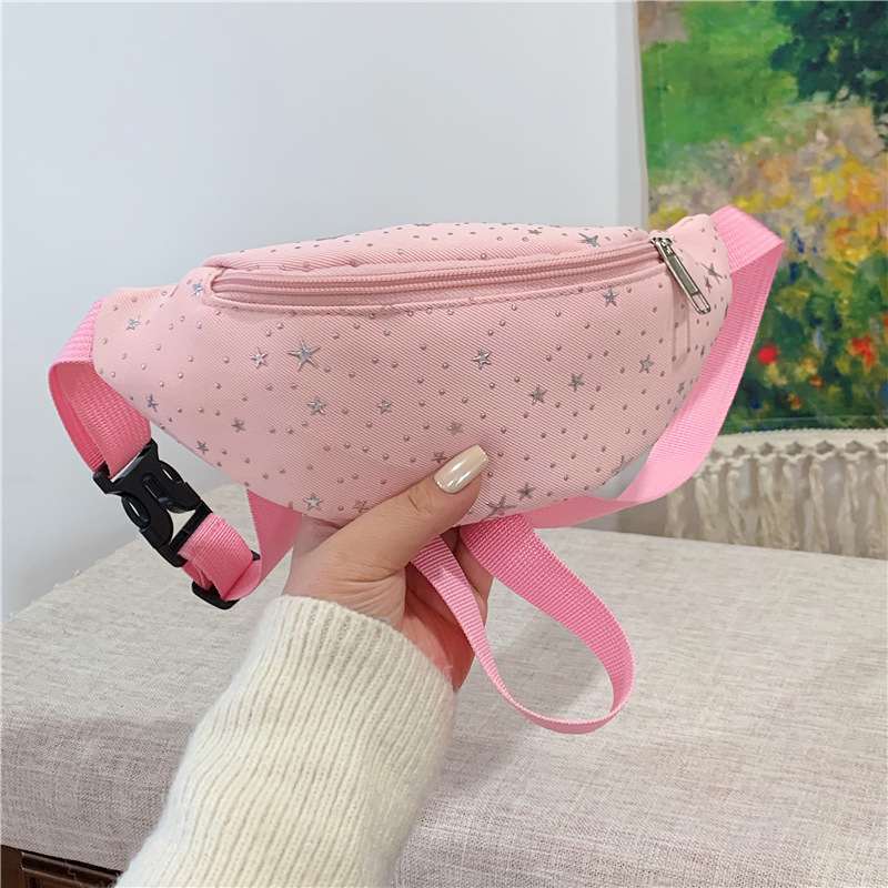 Geantă de talie cu model stea pentru fete, crossbody stil, respirabilă și rezistentă, material textil cu căptușeală poliester, utilizare zilnică, pentru grădiniță, iarna 2025