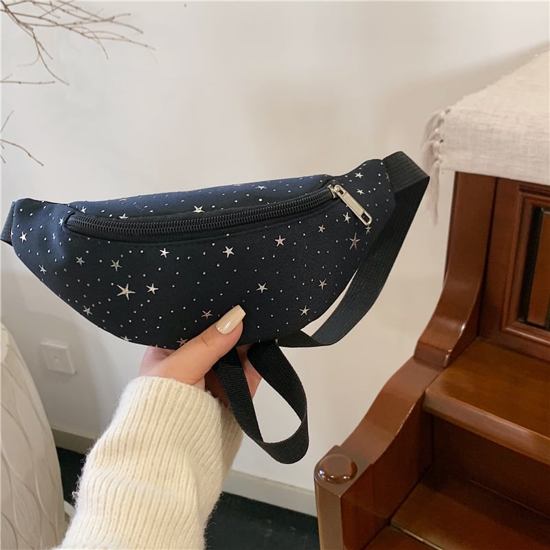 Geantă de talie cu model stea pentru fete, crossbody stil, respirabilă și rezistentă, material textil cu căptușeală poliester, utilizare zilnică, pentru grădiniță, iarna 2025