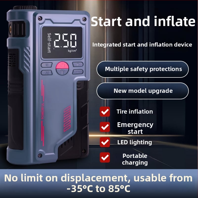 Automobilski hitni starter sa svjetlom, integriranom pumpom za zrak i manometrom, USB napajanje (14.8V, 120W, 8A, 40 L/min, digitalni zaslon)