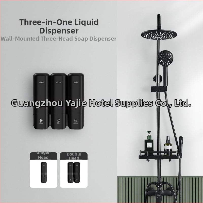 Zidni dispenser s ručnim pritiskanjem za sapun, šampon, gel za tuširanje i dezinficijensko sredstvo • ABS plast • Yasjie • modernističko-minimalistički stil