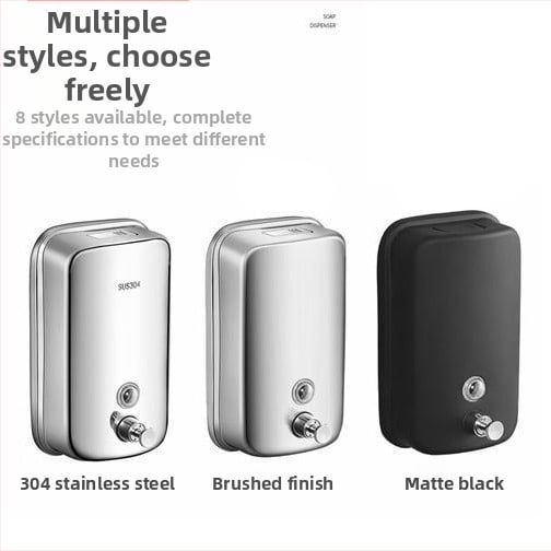 Επιτοίχιος δοχέας σαπουνιού από ανοξείδωτο ατσάλι 201/304, χειροκίνητος μηχανισμός ώθησης, εγκατάσταση με τρύπημα, μοντέρνο μινιμαλιστικό στυλ, κατάλληλο για ξενοδοχεία και μπάνια