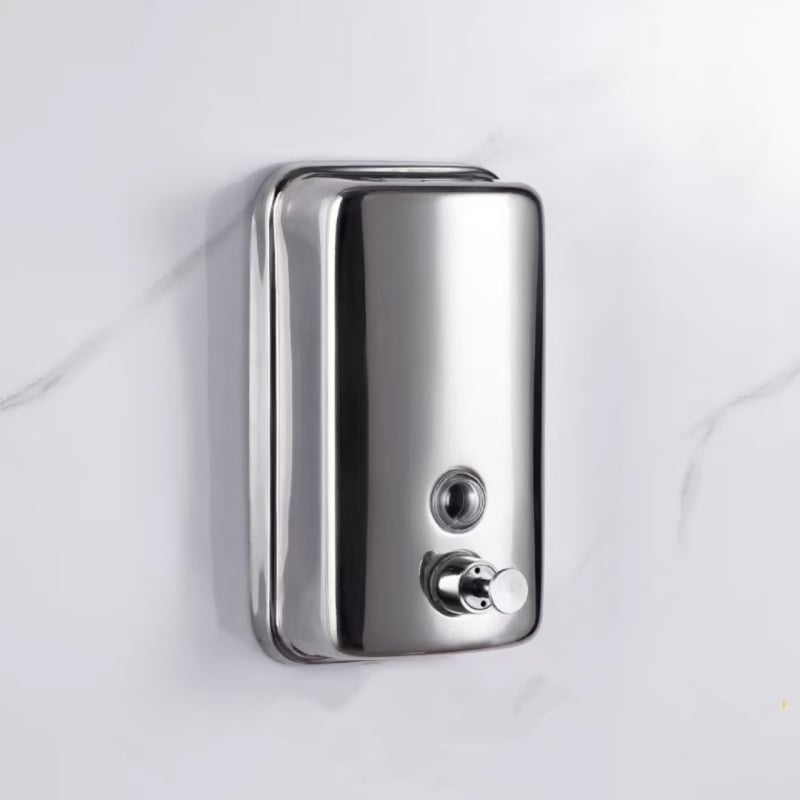 Επιτοίχιος δοχέας σαπουνιού από ανοξείδωτο ατσάλι 201/304, χειροκίνητος μηχανισμός ώθησης, εγκατάσταση με τρύπημα, μοντέρνο μινιμαλιστικό στυλ, κατάλληλο για ξενοδοχεία και μπάνια