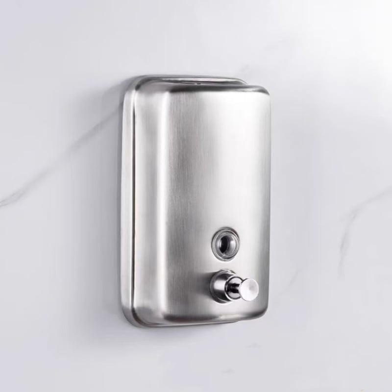 Επιτοίχιος δοχέας σαπουνιού από ανοξείδωτο ατσάλι 201/304, χειροκίνητος μηχανισμός ώθησης, εγκατάσταση με τρύπημα, μοντέρνο μινιμαλιστικό στυλ, κατάλληλο για ξενοδοχεία και μπάνια