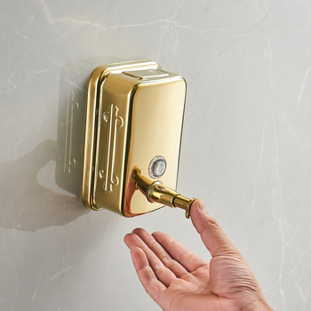 Διανομέας σαπουνιού τοίχου, 304 ανοξείδωτος χάλυβας, ριγέ σχέδιο, μηχανισμός πίεσης με το χέρι, στυλ light luxury