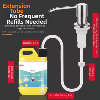 Δοσομετρητής σαπουνιού για νεροχύτη με σωληνάκι επέκτασης – 304 ανοξείδωτος χάλυβας, καθολικός χειροκίνητος δοσομετρητής (CUPC)