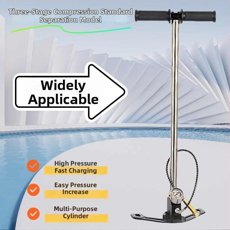 Ručná vysokotlaková vzduchová pumpa na plnenie fliaš, nerezová oceľ, dĺžka 620 mm, hmotnosť 2,4 kg, 30–40 MPa