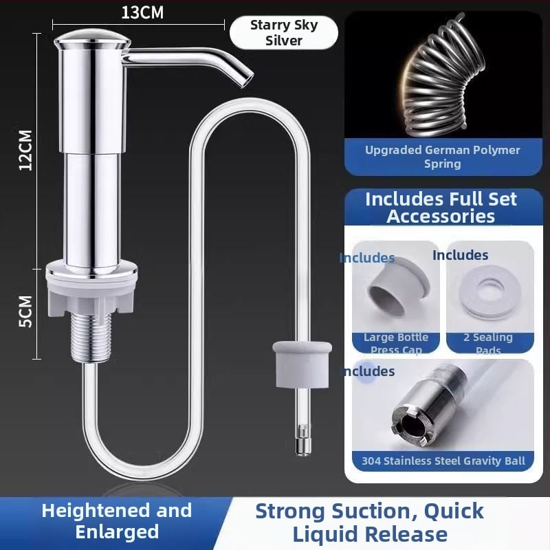 Επεκτειόμενος δοσομετρητής υγρού πλυντηρίου πιάτων για νεροχύτη κουζίνας — ABS, ηλεκτροπλατίωση φινιρίσματος, λειτουργία με χειροκίνητο πάτημα, στυλ ελαφριάς πολυτέλειας