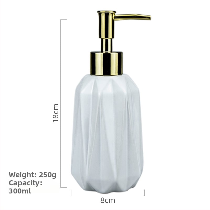 Κεραμική φιάλη δοσομέτρησης με μηχανισμό πατήματος, διαμαντόσχημη, για σαμπουάν, αφρόλουτρο, σαπούνι και λοσιόν — γλασαρισμένη επίστρωση