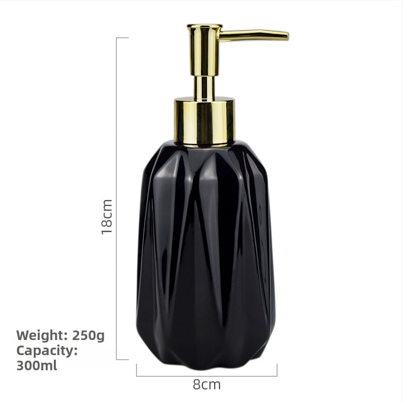 Κεραμική φιάλη δοσομέτρησης με μηχανισμό πατήματος, διαμαντόσχημη, για σαμπουάν, αφρόλουτρο, σαπούνι και λοσιόν — γλασαρισμένη επίστρωση