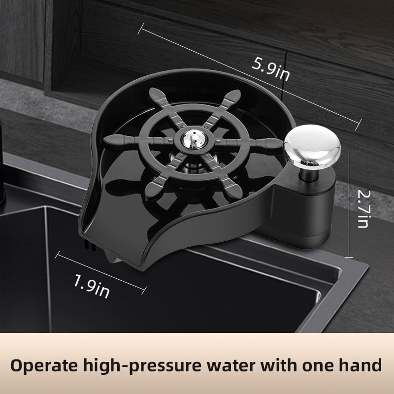 Διπλής λειτουργίας πλυντήριο ποτηριών για νεροχύτη κουζίνας και δοσομετρητής σαπουνιού, με πατητικό μηχανισμό; Υλικά: χαλκός, ανοξείδωτος χάλυβας, πλαστικό; Βάρος: 1 kg; Μοντέρνος μινιμαλιστικός σχεδιασμός