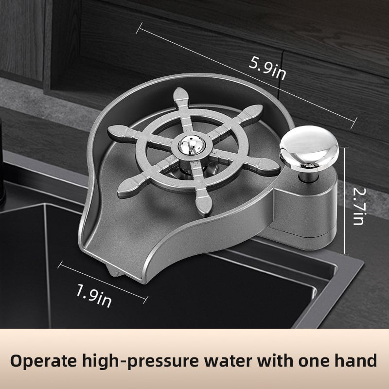 Διπλής λειτουργίας πλυντήριο ποτηριών για νεροχύτη κουζίνας και δοσομετρητής σαπουνιού, με πατητικό μηχανισμό; Υλικά: χαλκός, ανοξείδωτος χάλυβας, πλαστικό; Βάρος: 1 kg; Μοντέρνος μινιμαλιστικός σχεδιασμός