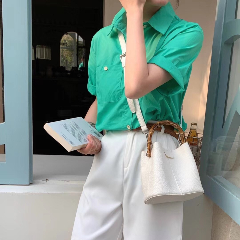 Geantă tip găleată din PU, curea crossbody, stil coreean, buzunare interioare