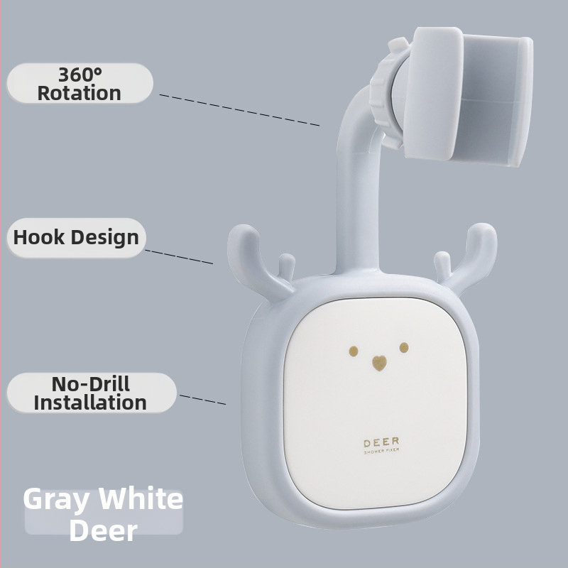 Suport de duș montaj fără găuri — din plastic, suport reglabil pentru cap de duș, stil desene animate, brand Initial Benefit